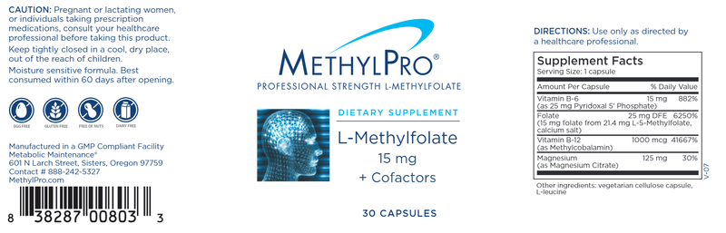 L-Methylfolate 15 mg + Cofactors (MethylPro) label