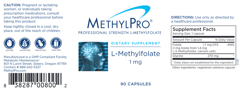 L-Methylfolate 1 mg (MethylPro) label