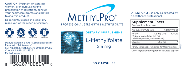 L-Methylfolate 2.5 mg (MethylPro) label
