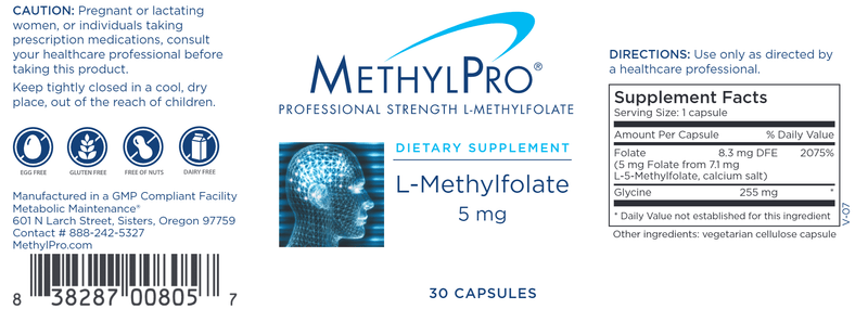 L-Methylfolate 5 mg (MethylPro) label