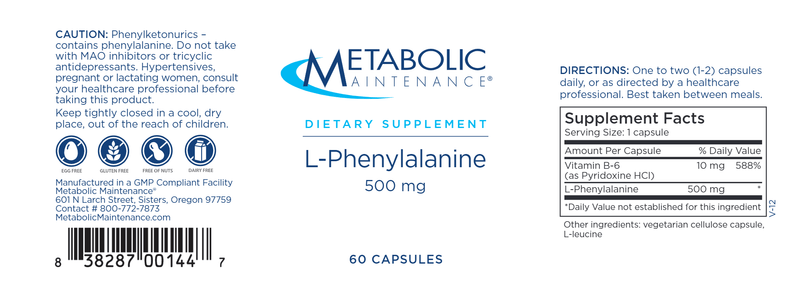 L-Phenylalanine 500 mg (Metabolic Maintenance) label
