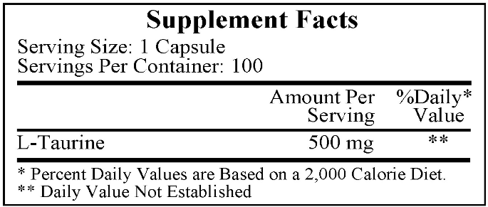 L-Taurine 500 mg (Ecological Formulas) Supplement Facts