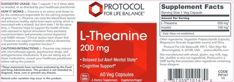 L-Theanine 200 mg (Protocol for Life Balance) Label