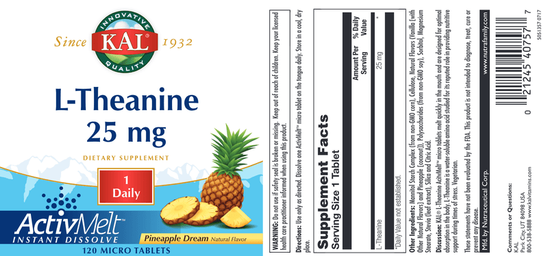 L-Theanine 25 mg Pineapple KAL label