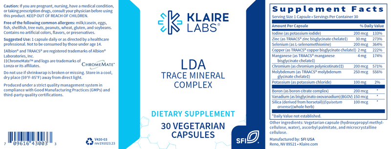 LDA Trace Mineral Complex (Klaire Labs) Label