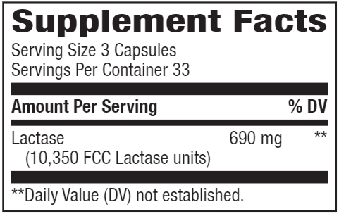 Lactase Enzyme 100 capsules (Nature's Way) supplement facts