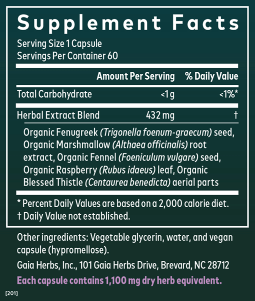 lactation support gaia herbs supplement facts