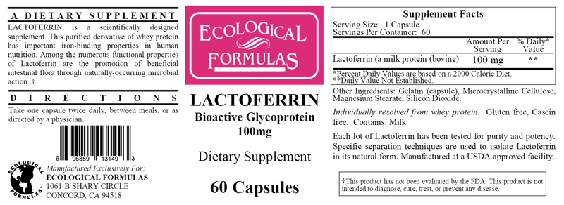 Lactoferrin 100 mg (Ecological Formulas) Label