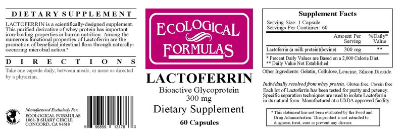 Lactoferrin 300 mg (Ecological Formulas) Label