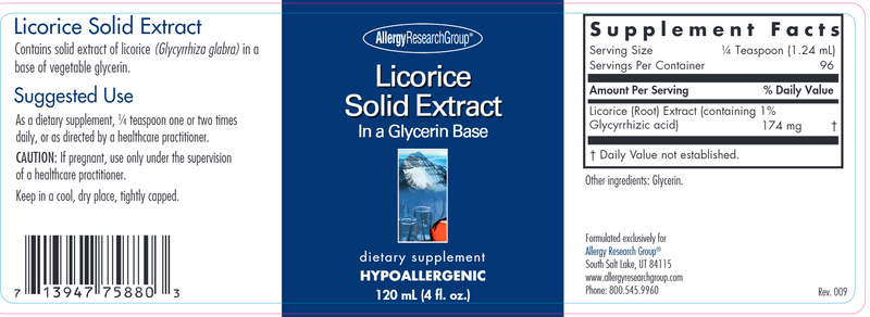 Licorice Solid Extract (Allergy Research Group) Label