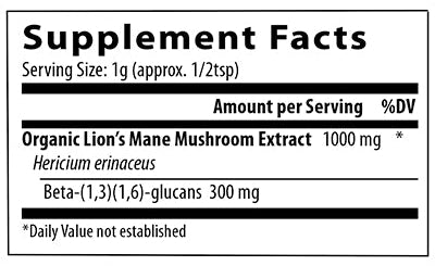Lion's Mane Extract Powder (Real Mushrooms) supplement facts