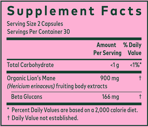 lion's mane mushroom gaia herbs pro supplement facts