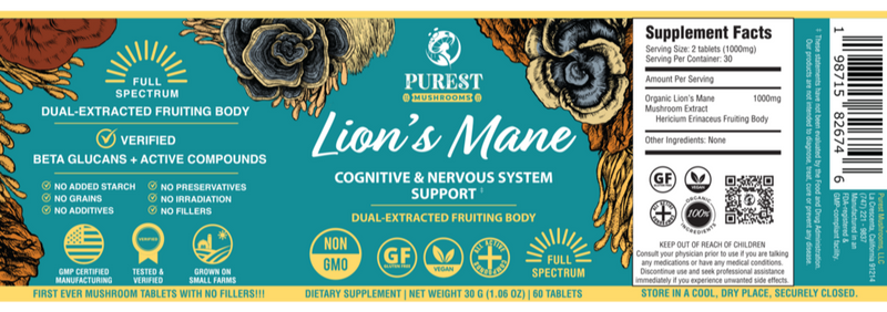 lion's mane mushroom extract (purest mushrooms) label