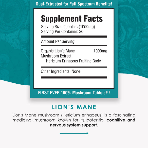 lion's mane mushroom extract (purest mushrooms) supplement facts