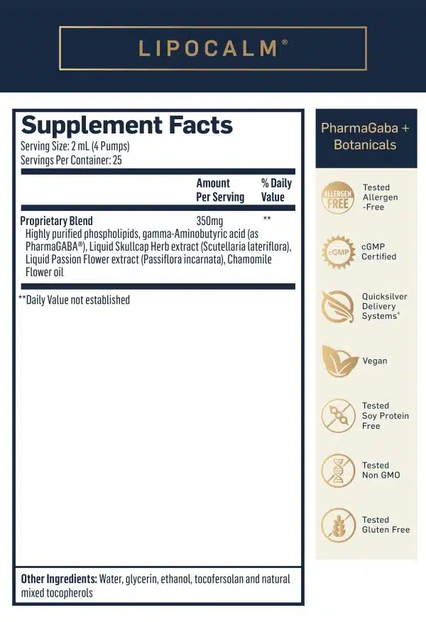 LipoCalm Quicksilver Scientific supplement facts