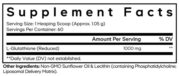 Liposomal Glutathione Powder Supplement Facts Label