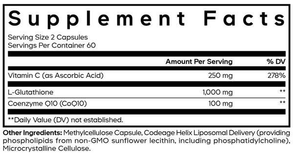 Liposomal Glutathione+ Supplement Facts Label