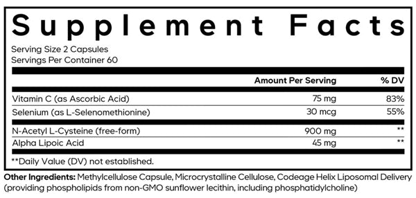 Liposomal NAC+ Platinum Supplement Facts Label