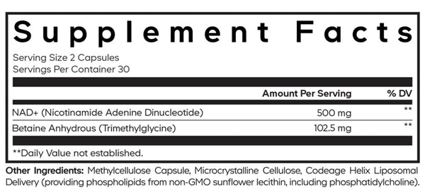 Liposomal NAD+ Supplement Facts Label