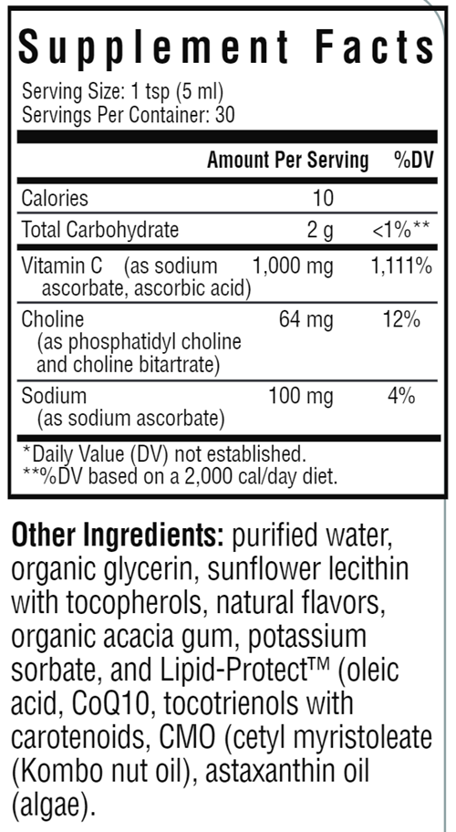 Liposomal Vitamin C Seeking Health supplement facts