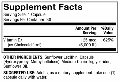 Liposomal Vitamin D3 5000 IU (Dr. Mercola) supplement facts