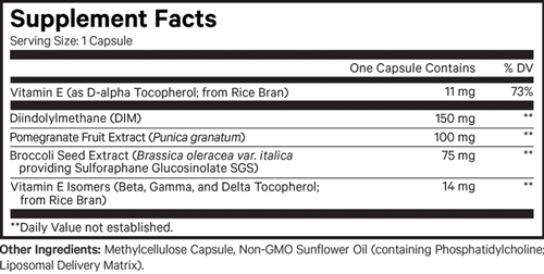 Liposomal Dim-E+ Supplement Facts Label