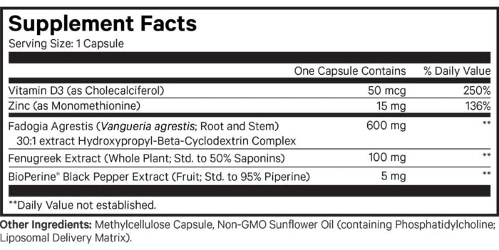 Liposomal Fadogia Agrestis+ Supplement Facts Label