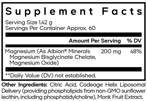 Liposomal Magnesium Glycinate Powder Supplement Facts Label