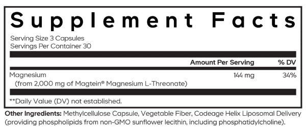 Liposomal Magnesium L-Threonate Supplement Facts Label