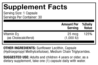 Liposomal Vitamin D3 Supplement Facts Label