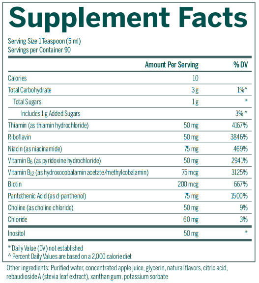 Liquid B Complex supplement facts Genestra