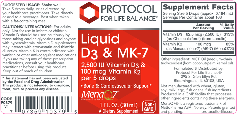 Liquid D3 & MK-7 (Protocol for Life Balance) Label