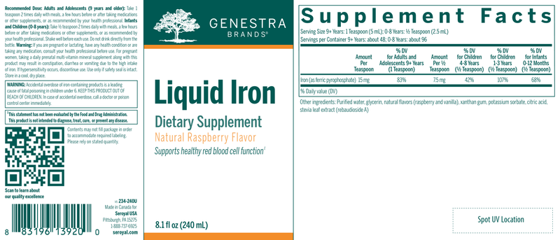 Liquid Iron 240ml label Genestra