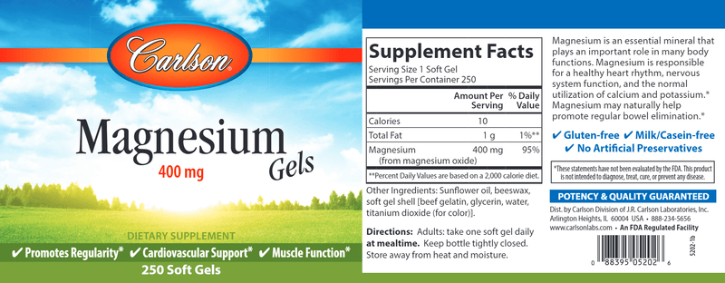 Liquid Magnesium 400 mg (Carlson Labs) label