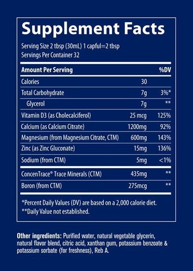 Liquid Cal/Mag/Zinc-Strawberry Supplement Facts Label
