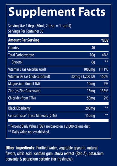 Liquid Immunity+ Supplement Facts Label