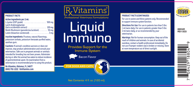 liquid immuno (rx vitamins for pets) label