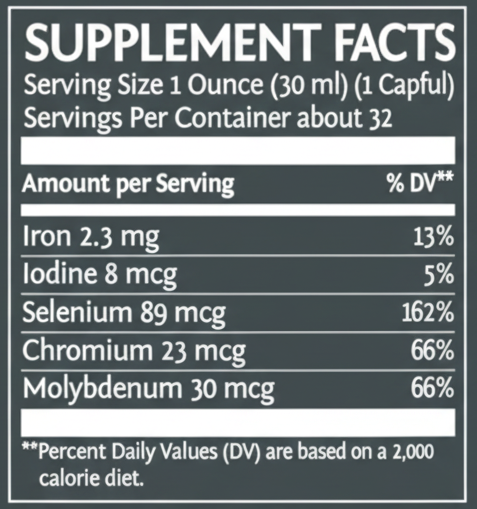 Liquid Light Supplement Facts Label