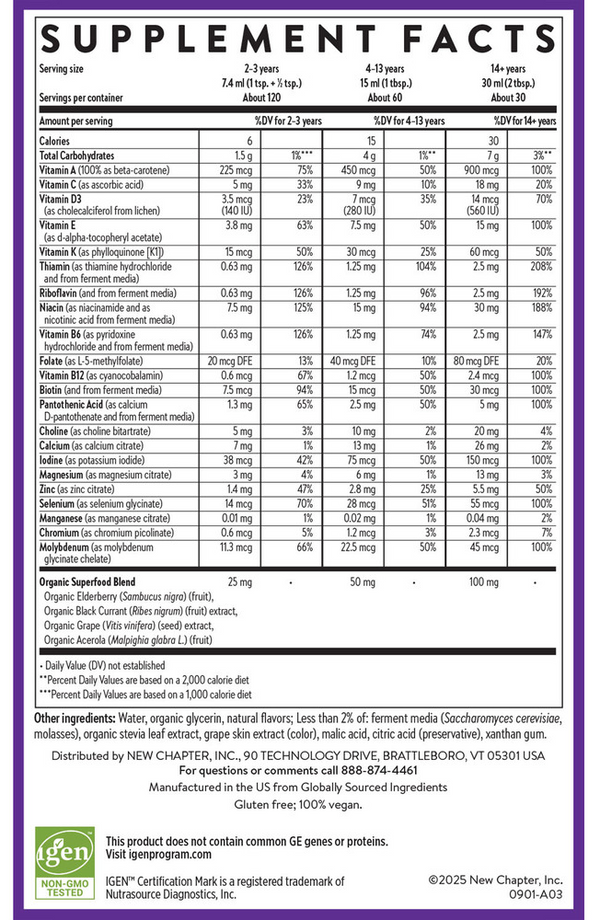 Liquid Multivitamin Supplement Facts Label