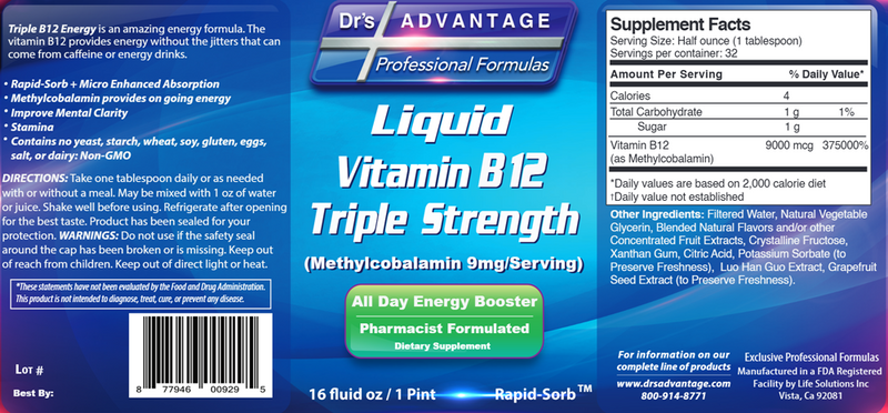 liquid triple b12 energy drs advantage label