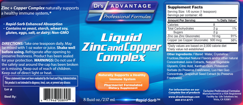 liquid zinc + copper complex drs advantage label