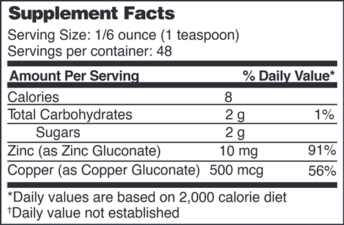 liquid zinc + copper complex drs advantage supplement facts