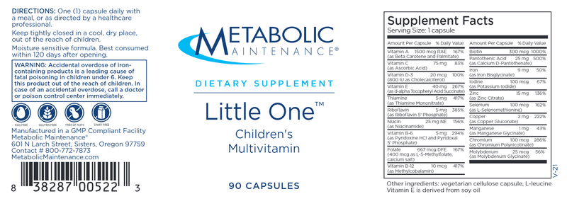 Little One Children's Multivitamin (Metabolic Maintenance) label