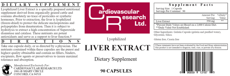 Liver Extract 550 mg (Ecological Formulas) Label