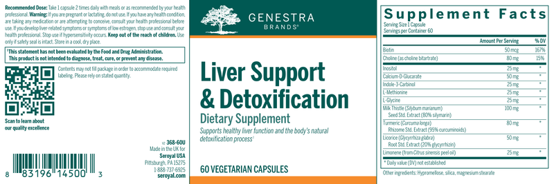 Liver Support & Detoxification label Genestra