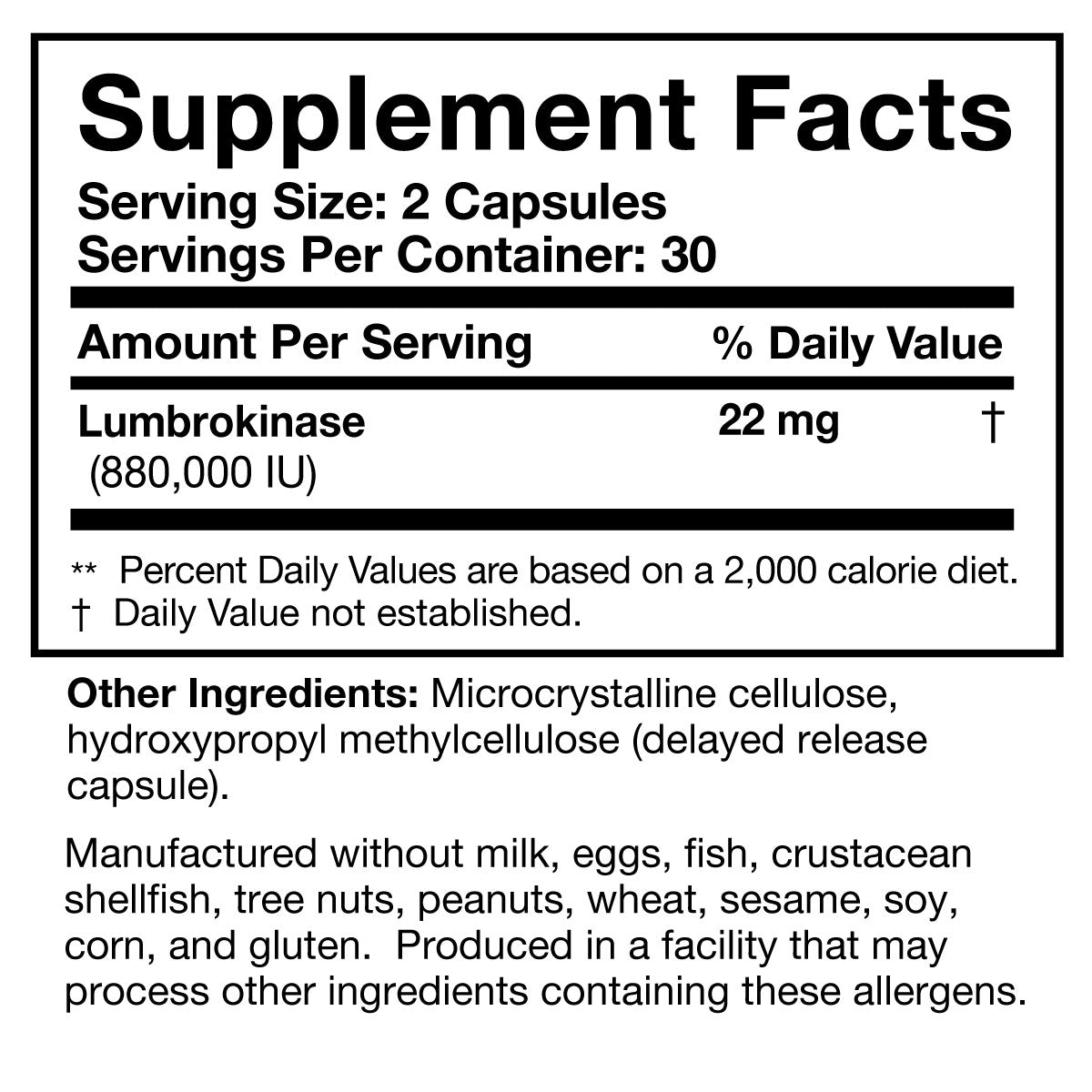 Lumbrokinase Supplement Facts Label