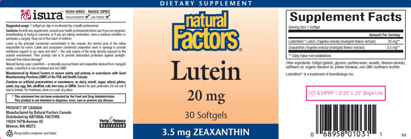 Lutein 20 mg Natural Factors products