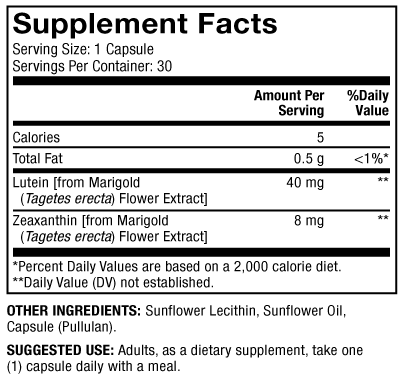 Lutein with Zeaxathin (Dr. Mercola) supplement facts