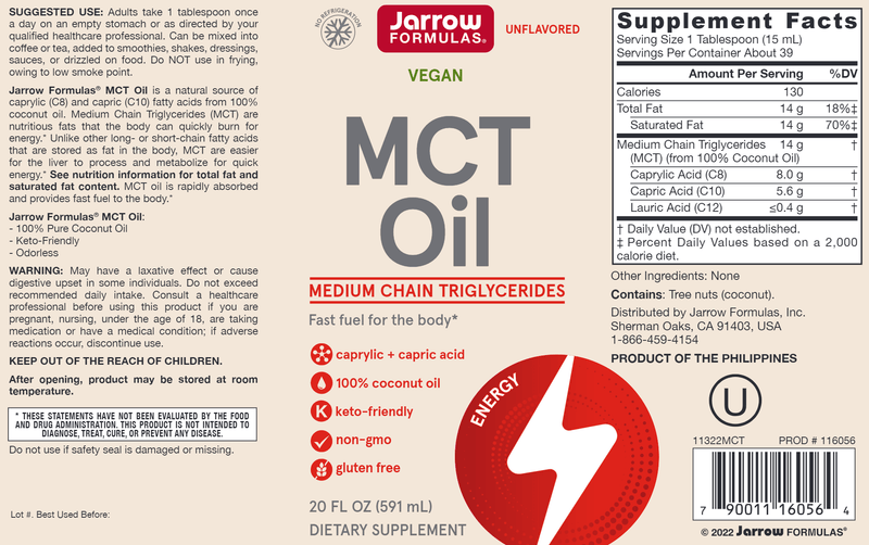 MCT Oil Jarrow Formulas label
