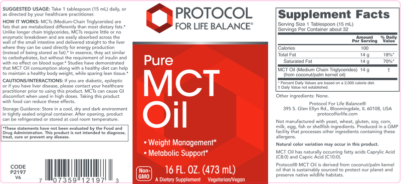 MCT Oil (Protocol for Life Balance) 16oz Label